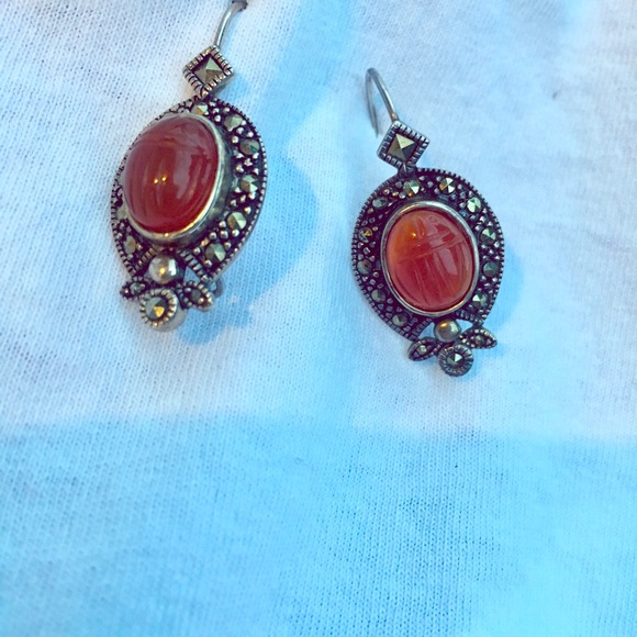 Jewelry - STERLING SILVER / MARCASITE / CARNELIAN Earrings🧡